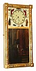 Modern reproduction of a New Hampshire Mirror clock, 8-day, weight driven, with a quality movement by Kilbourn and Proctor (repro Morrill wheelbarrow style movement with scape and pendulum to the right). C.1980.