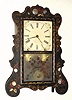 Brewster Mfg. Co., Bristol, Conn, Stenciled SCROLL FRONT, 8-day time and gong strike, spring, with cut/frosted glass tablet. C.1853.