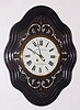 French, Japy Freres, picture frame or Baker's clock with MOP inlaid dial surround and reverse painted glass dial, time and gong strike, 8-day. C.1900.
