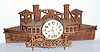 Tramp Art, Fretwork clock, a SIDE WHEELER river boat, with 1-day Seth Thomas movement, spring. C.1900.