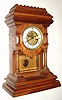 E. N. Welch Mfg. Co., "Khedive", 8-day time/strike Patti movement shelf clock, an uncommon clock in oak. Circa 1889.