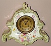 French, Japy Freres 8-day time and strike Royal Bonn (La Porte) porcelain case mantel clock. Circa 1895