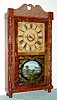 Riley Whiting, Winchester, Conn., 30-hour time/strike wood movement, short carved column and splat shelf clock, Circa 1830