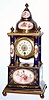 Austrian, Royal Vienna, portico clock with small 8-day timepiece, in a blue cobalt case with hand painted cameos of ladies and cherubs, C.1890