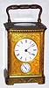 French, Brass cased carriage clock, time, strike and alarm on a bell, in a Corniche case with profuse floral engraving, c.1900
