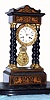 C.1875, French, Japy Freres, 4-Column Empire style mantel clock, inlaid case with barley twist columns and gilt capitals, plus old glass dome and base.
