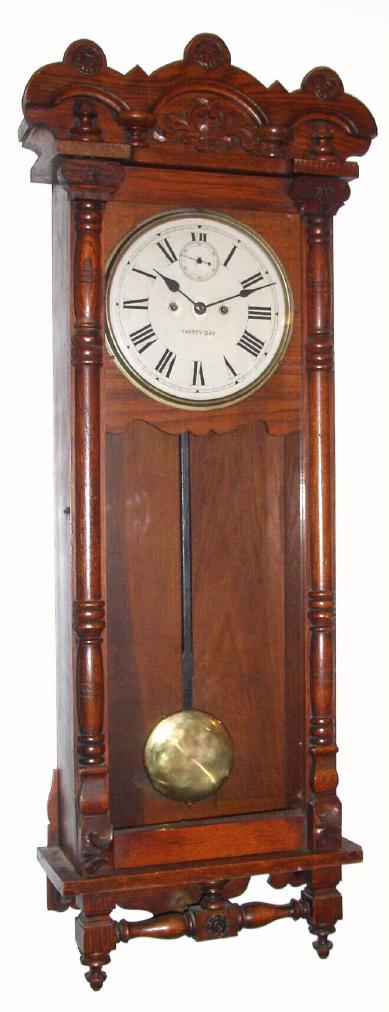 New Haven Clock Co., "Elfrida", Circa 1900, 30-day double wind {duplex spring} wall timepiece. — Antique Clocks Price Guide