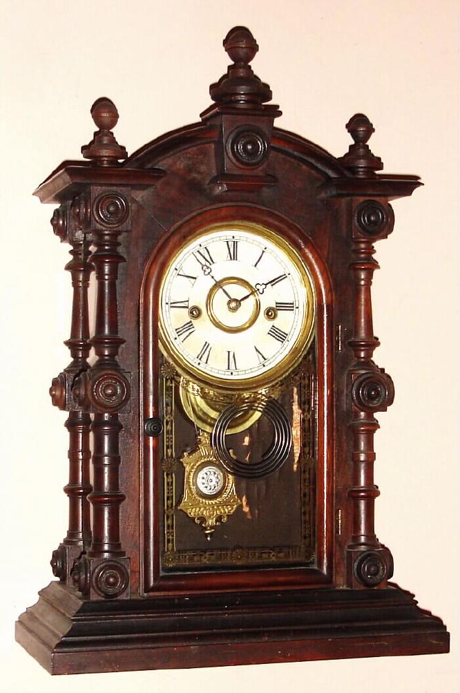Welch, Spring and Co., "PATTI No. 1", Circa 1885, 8-day time/strike rosewood case mantel clock. — Antique Clocks Price Guide