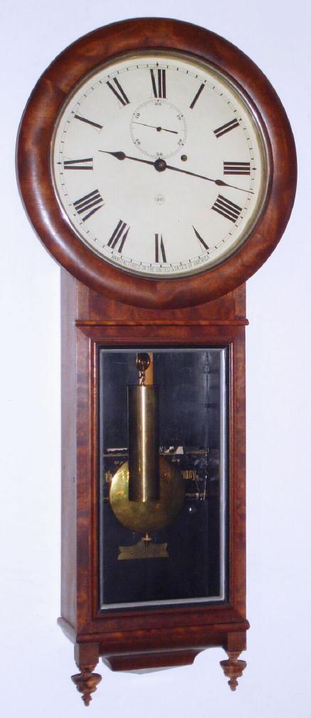 Seth Thomas Clock Co., Thomaston, Conn, C.1886, "REGULATOR No. 1", mahogany case, 8-day, with large movement [similar to No. 3], w/ maintaining power and vernier adjustable beat setting. — Antique Clocks Price Guide