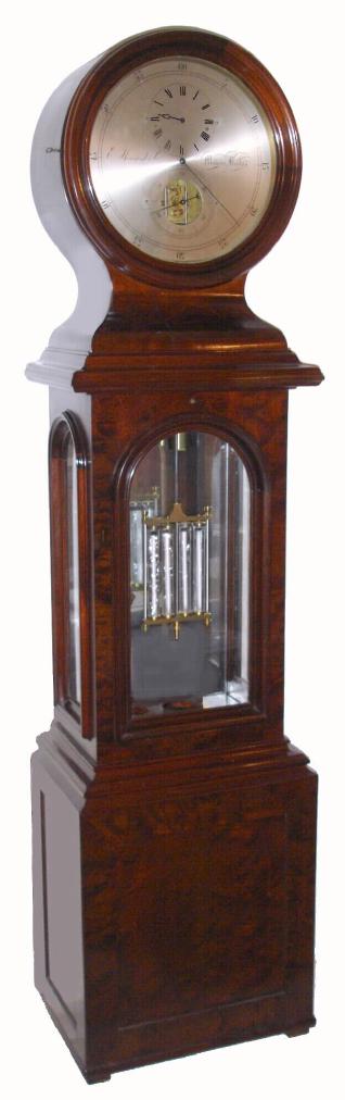 E. Howard and Co., Boston, "REGULATOR No. 23", with 90 Day duration movement, driven by two weights and with 4-jar compensating pendulum, the fine escapement visible on the front plate. — Antique Clocks Price Guide