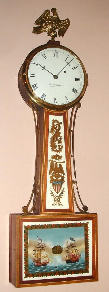 Elmer O. Stennes, Weymouth, Mass., "No. 4 made in 1969" 8-day Banjo or Patent Timepiece reproduction. Case is stamped M.C.I.P. (Mass Correctional Institute, Plymouth) — Antique Clocks Price Guide