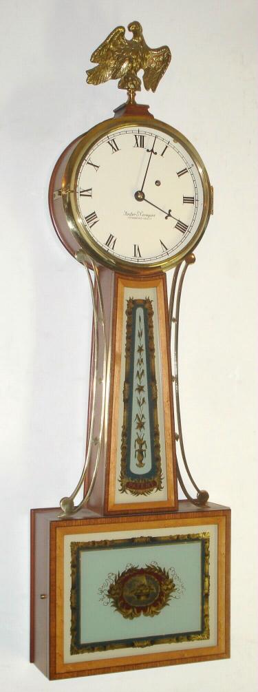 Foster S. Campos, Pembroke, Mass., "No. 7 made in 1981" 8-day Banjo or Patent Timepiece reproduction, weight driven, signed on movement, case, dial and weight. — Antique Clocks Price Guide