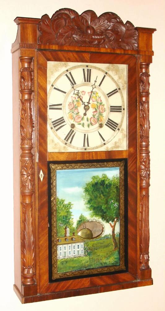 Eli Bartholomew and Co., Bristol, Conn., C.1833, 30-hour time/strike wood movement, carved half column and splat shelf clock. — Antique Clocks Price Guide