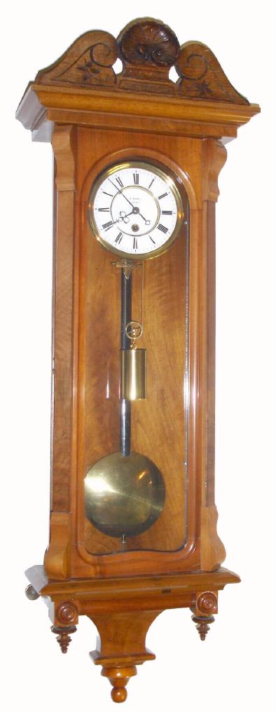 Austrian, smaller 1-wt time only Vienna Regulator with 4.5" dial, in a light walnut case, the movement showing "K. Bert, Wien" on the fine porcelain dial, 8-day, C.1880. — Antique Clocks Price Guide