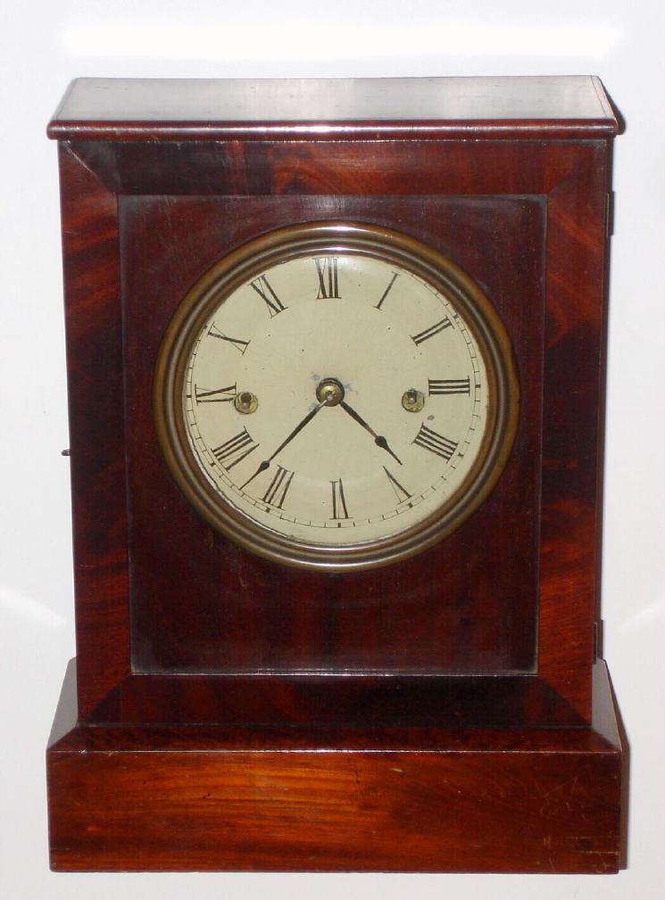 Chauncey Jerome, New Haven, UNION, 8-Day, striking cottage clock, (double fusee) C.1850 in a well figured mahogany case with brass bezel on hinged door. — Antique Clocks Price Guide