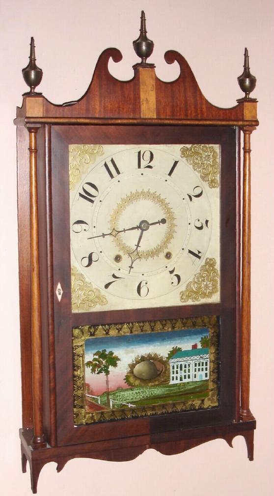 Chauncy Ives, Bristol, Conn., 30-hour time and bell strike pillar and scroll shelf clock, 2-weight, C.1825. — Antique Clocks Price Guide