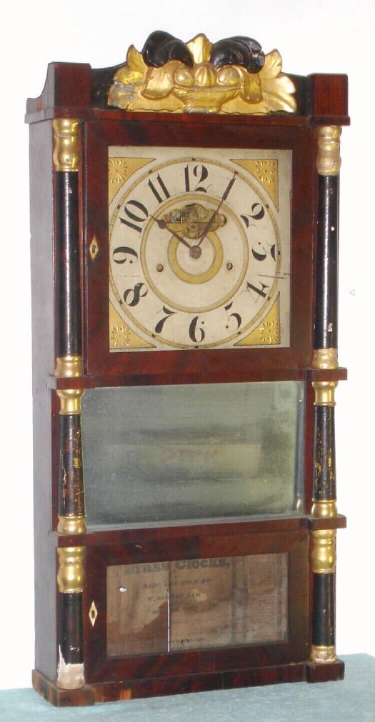 P. Barnes and Co., Bristol, Conn, 3-deck shelf clock, with extra large strap brass mov't [Ives rectangular style], time and strike, C.1836 — Antique Clocks Price Guide