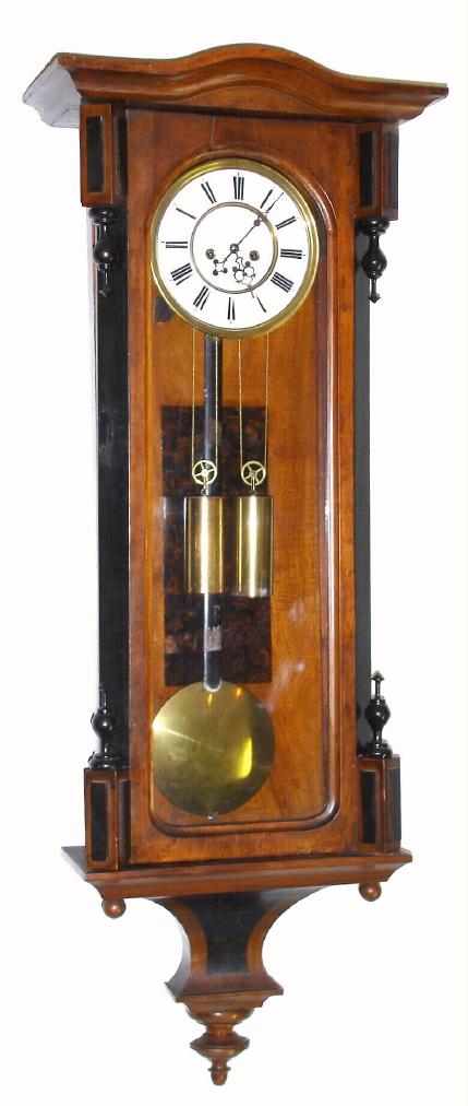 Austrian, Vienna Regulator, 2-weight wall clock, gong striking, in a simple transitional style walnut case, less top trim, C.1865 — Antique Clocks Price Guide