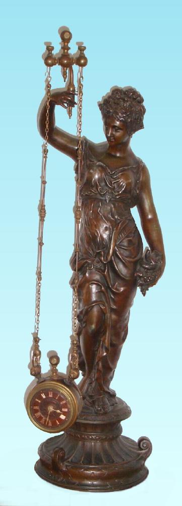 French, uncommon Mystery Timepiece, the clock contained in a drum suspended from two parallel chains, held aloft by a female statue, c1880 — Antique Clocks Price Guide