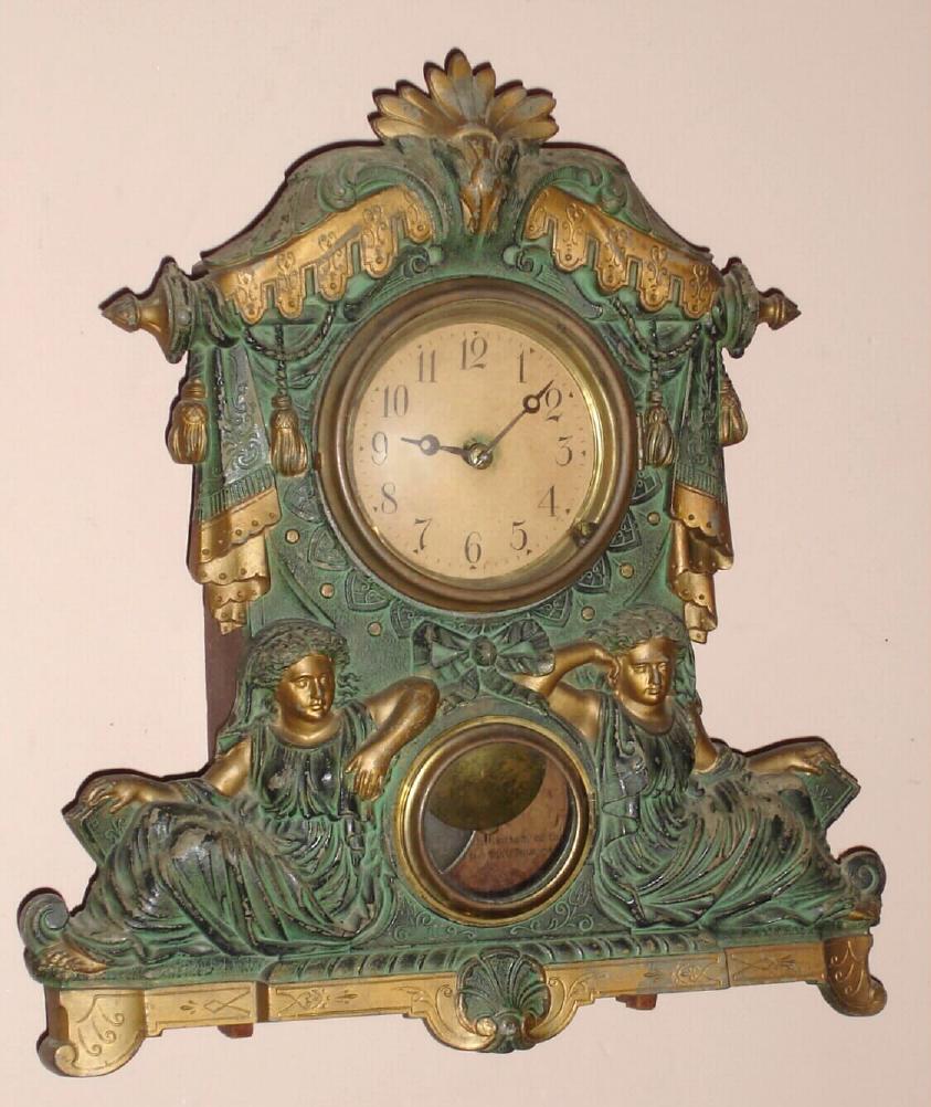 American Clock Co., Circa 1870, 8-day time/strike iron front mantel clock. Movement is marked "E. N. Welch", who was one of the partners in the firm. — Antique Clocks Price Guide