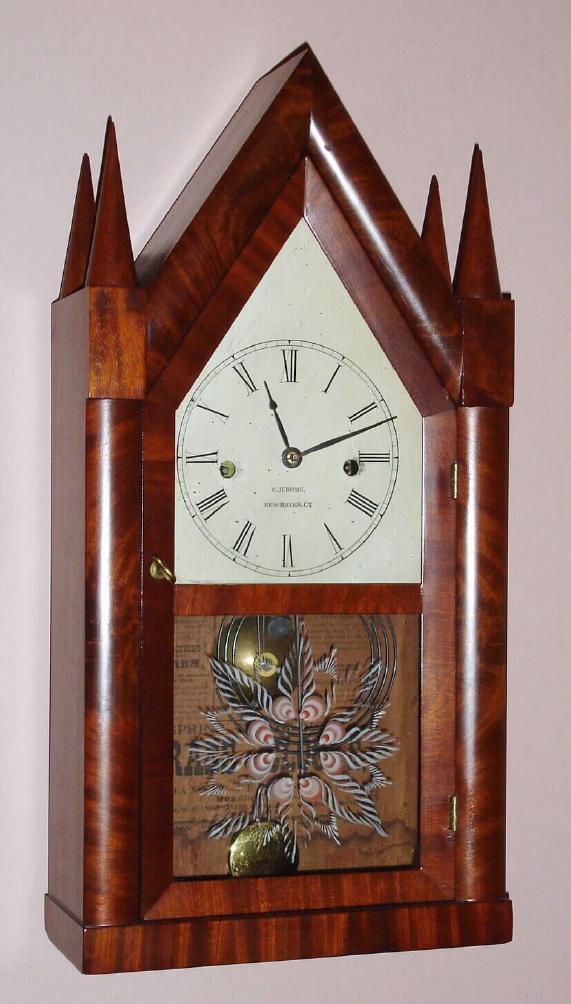 Daniel Pratt's Sons, Reading, Mass., and 49 Union St, Boston, Circa 1850, 30-hour time/strike "four steeple" sharp gothic. — Antique Clocks Price Guide