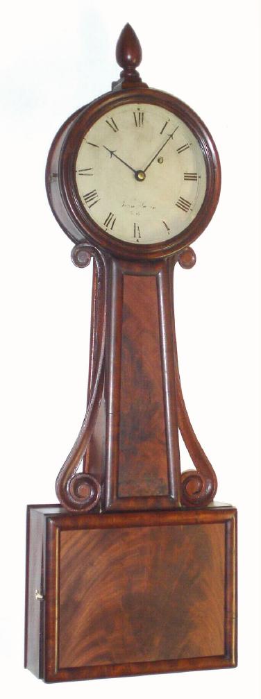 John Sawin, Boston, mahogany banjo timepiece, with signed dial, 8-day, weight driven, C.1825, as-found — Antique Clocks Price Guide