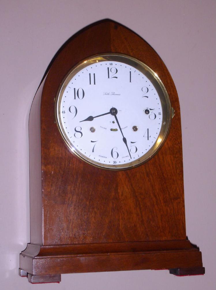 Seth Thomas Clock Co., Thomaston, Conn, CHIME CLOCK No. 16, large [8"] dial, with 4 bells, playing Westminster tune on quarter hours. — Antique Clocks Price Guide