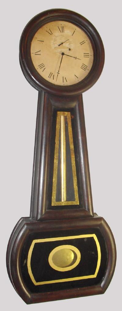 Chauncey Jerome, New Haven, C.1850, No. 1 size banjo timepiece in a darkly stained cherry case, weight driven, 8-day. — Antique Clocks Price Guide