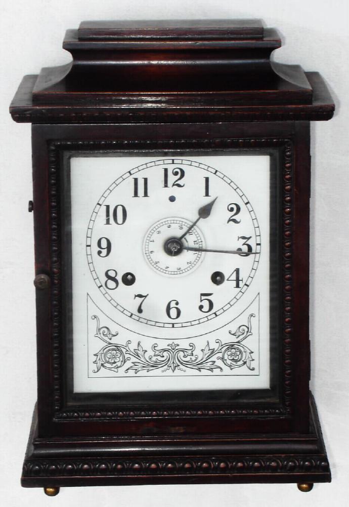 English, John Bull Clock Co., JOHN BULL AUTOMATIC ALARM, clock, 8-day. This is a rare item, and a detailed article by Peter Gosnell appeared in the Oct 2009 Bulletin [pages 522--533]. A copy of the article is included inside the clock. We have not had this model before. C.1910 — Antique Clocks Price Guide