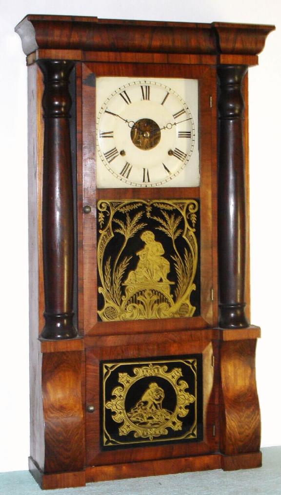 Seth Thomas Clock Co., C.1868, "LARGE ROSEWOOD COLUMN" and cornice shelf clock, 2-wt, 8 day, gong striking. — Antique Clocks Price Guide