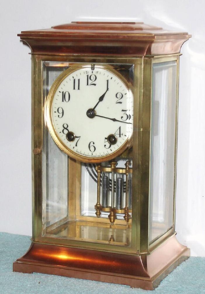 Ansonia Clock Co., 4-glass crystal regulator, the DAWSON model, with solid creamy porcelain dial, 8-day round, rack strike mov't. — Antique Clocks Price Guide
