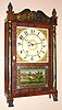 Jeromes' and Darrow, Bristol, Conn., C.1830, 30-hour time/strike wood movement, stenciled half column and splat shelf clock, short, with carved feet.