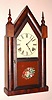 American steeple clock / Forestville Clock Co. mahogany veneered case with replaced 8 day, time and strike spring driven mvt, c1860