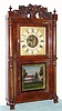 Silas B. Terry, {Terrysville, Conn}, C.1835, early brass works 8-day double deck, mahogany veneer shelf clock with carved splat and paw feet, 2-wt.