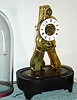 French, for the English market, time and alarm mini skeleton clock, sold at the Great Exhibition of 1851, this one signed on the dial and movement: Pierret, a'Paris, and with a damaged dome. Plates are smooth on this model; see another clock in sale that is engraved.