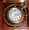 American Waltham Watch Co., Deck Watch, with model 845, 21j. nickeled, damascene, stem wind mov't, with both inner and outer boxes. Mov't adjusted to 5 positions, ser No. 14,174,343, 1st qtr 20th century.