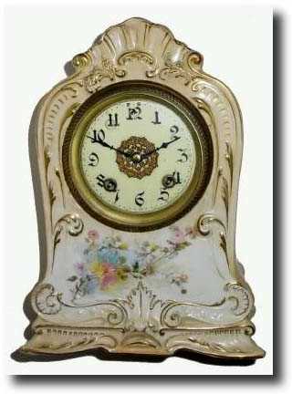 C.1910, New Haven Clock Co., porcelain shelf clock — Antique Clocks Price Guide