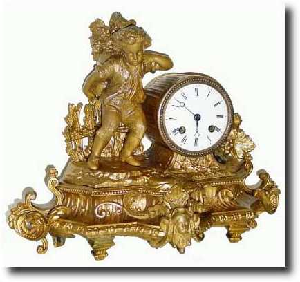 C.1890, French figural clock, Grape Picker, shelf clock — Antique Clocks Price Guide