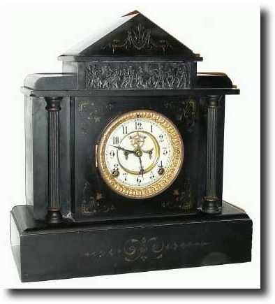 C.1904 Ansonia Clock Co., "El Dara" Black marble mantel clock — Antique Clocks Price Guide