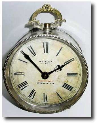 C.1900 New Haven Clock Co., "Tattoo Intermittent Alarm" Alarm clock — Antique Clocks Price Guide