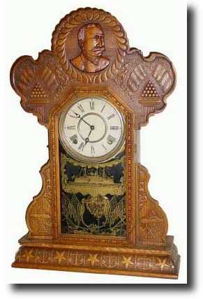C.1899, E. Ingraham Co., "Admiral Dewey" oak mantel shelf clock — Antique Clocks Price Guide