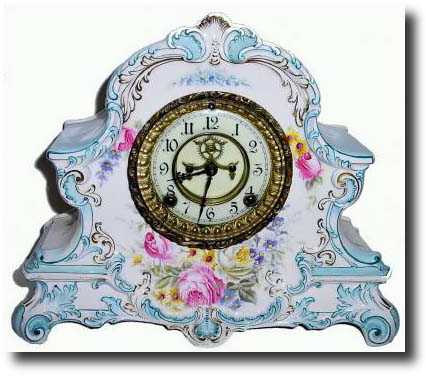 C.1905, Ansonia, "La Nord" Royal Bonn Porcelain china shelf clock — Antique Clocks Price Guide