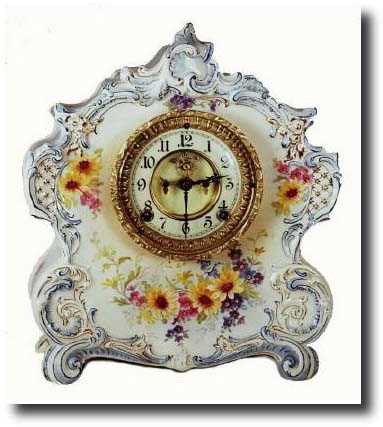 C.1900, Ansonia Royal Bonn "La Vogue" shelf clock — Antique Clocks Price Guide