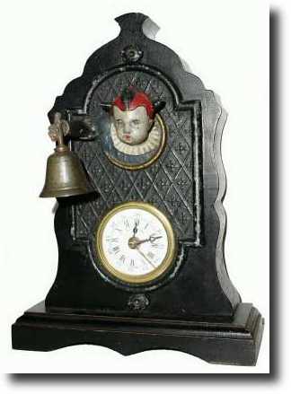 C.1900, French, "JESTER" animated Bell ringer alarm clock — Antique Clocks Price Guide