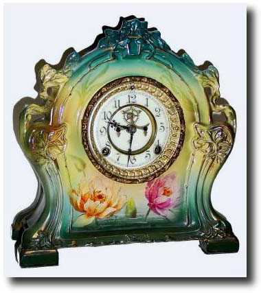 C.1904, Ansonia Royal Bonn, "La Chartres" porcelain mantel clock — Antique Clocks Price Guide