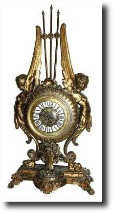 C.1885, French, Marti, for J.E. Caldwell, Philadelphia gilt bronze lyre clock — Antique Clocks Price Guide