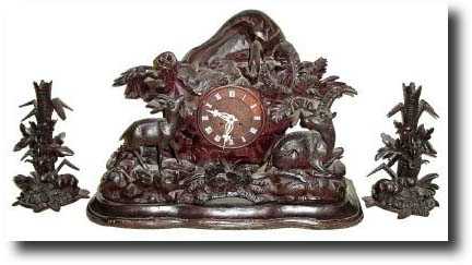 C.1875, Black Forest Carved Clock Garniture — Antique Clocks Price Guide