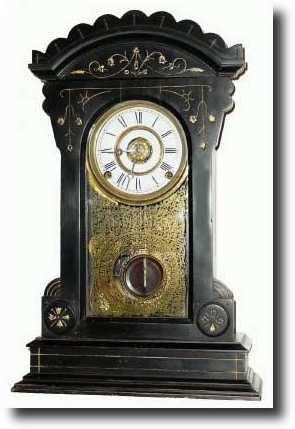 C.1880, F. Kroeber, New York "Jamestown" 8-day Ebony case shelf clock — Antique Clocks Price Guide