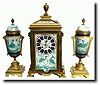C.1890, French, Gilt Bronze and Porcelain mantel garniture