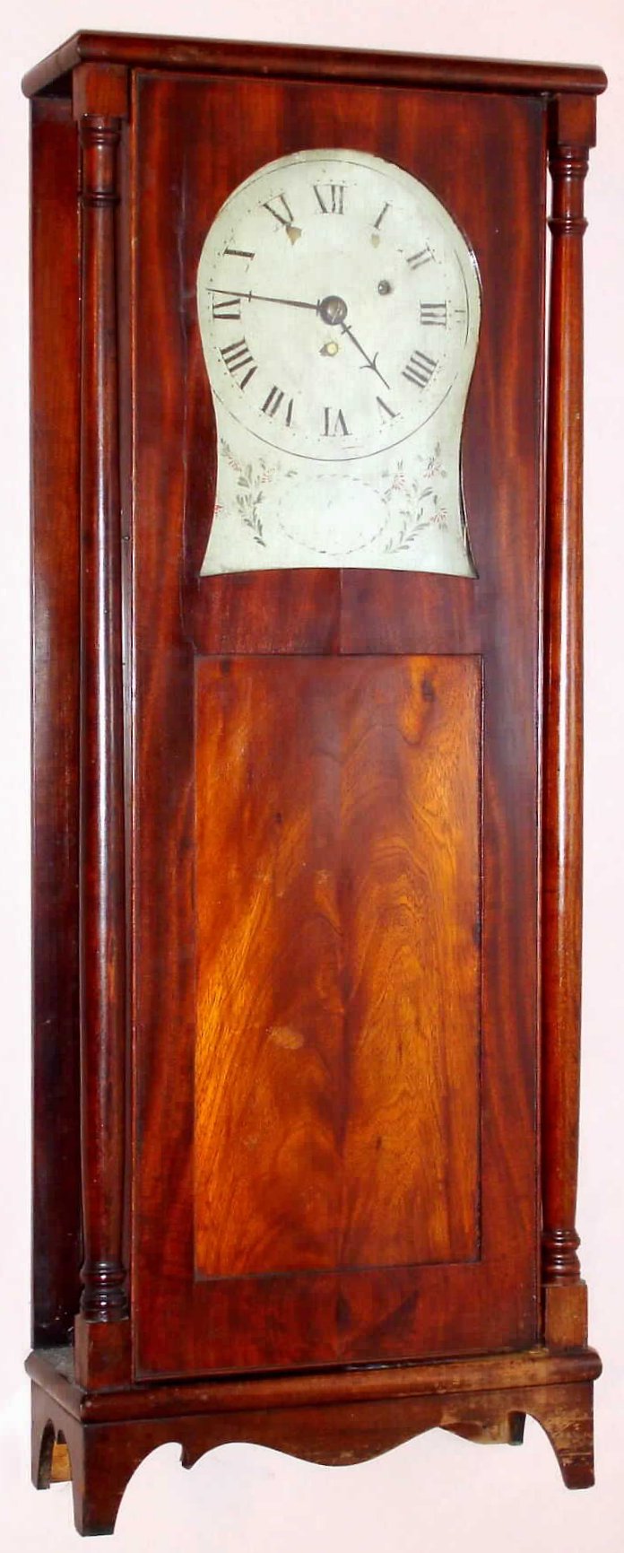 Stephen Hassem, Charlestown, NH, kidney dial shelf clock, in a mahogany case with full turned side columns, C.1825 — Antique Clocks Price Guide
